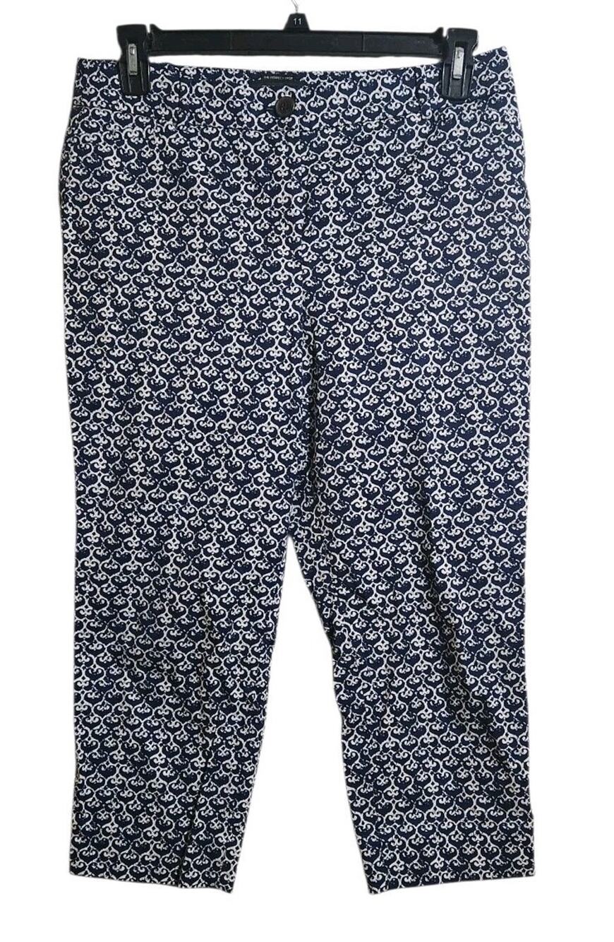 Talbots Petites Blue & White The Perfect Crop Printed Pants Sz 10P Preppy Office